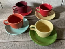 Vintage Fiesta Ware Cups & Saucers Mixed Colors Set of 8