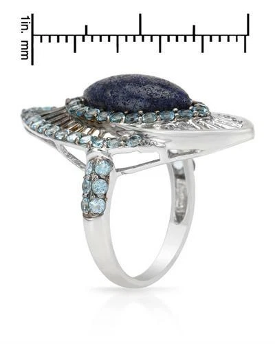 925 STERLING SILVER 1.70 CTW TOPAZ & LAPIS LAZULI STATEMENT RING, N/7 - Image 2 of 2