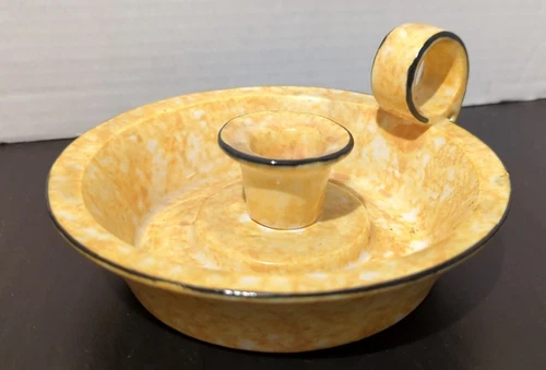 Vintage Stangl "Town and Country" Spongeware Yellow Candle Holder PRE-OWNED