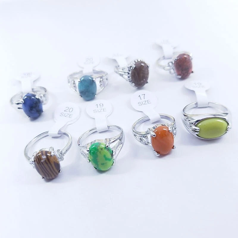 Venta al por mayor 30 colores anillos de piedra natural mujeres moda encanto regalo boda joyería Foto 4 de 4