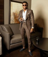 Brown Men Slim Fit Suits Shawl Lapel Dinner Prom Party Groom Tuxedo Wedding Suit