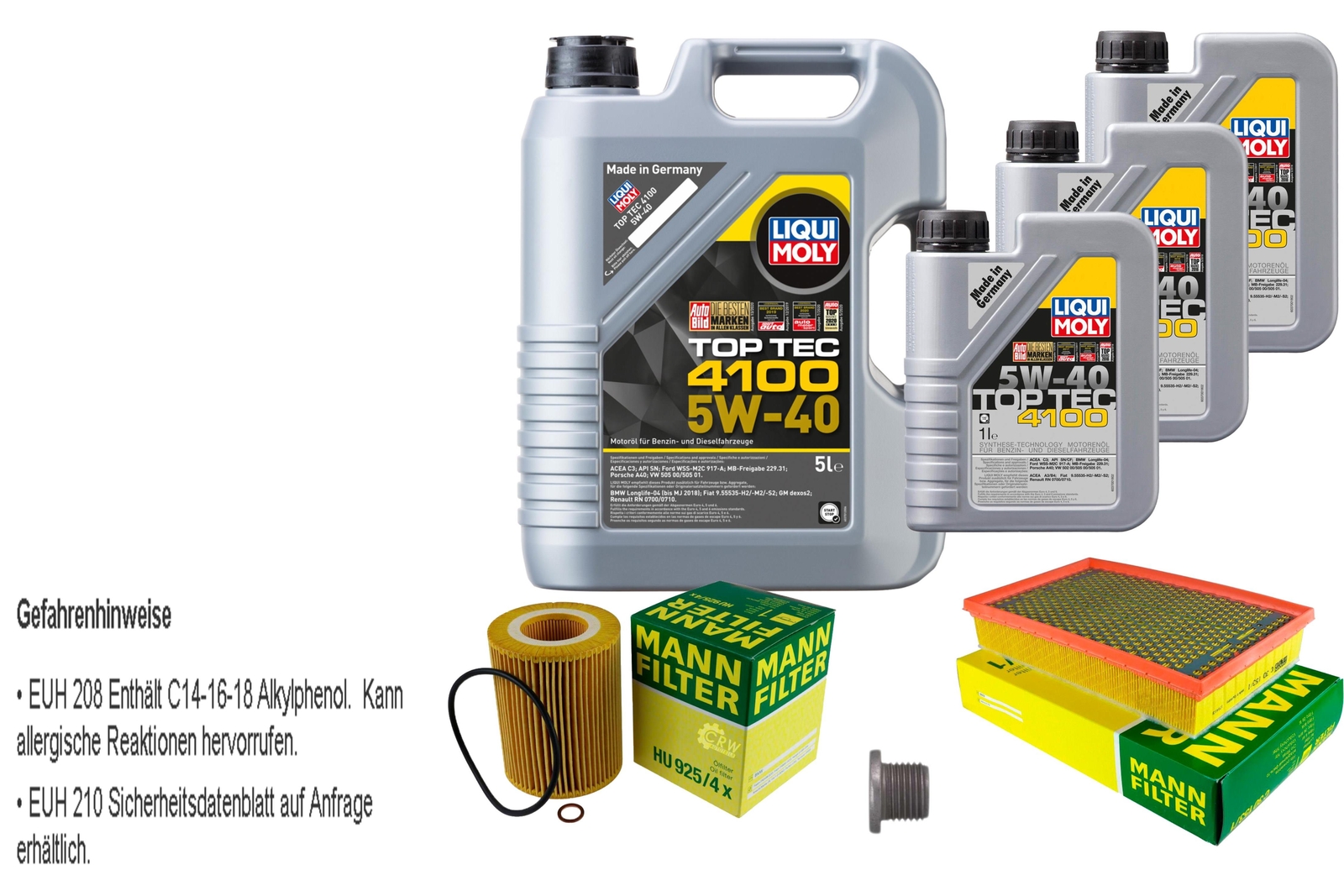 MANN Inspección set 8 Camiseta L LIQUI MOLY Tec 4100 5W-40 para BMW serie 7 E65