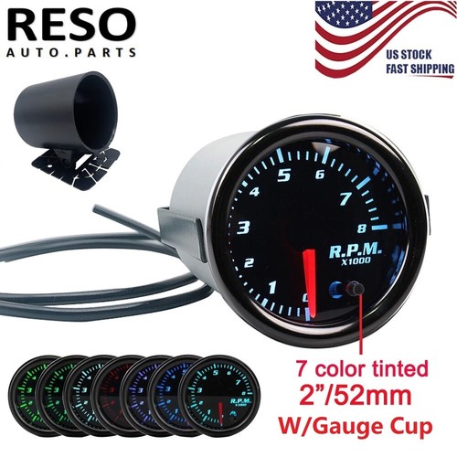 2" 52mm Tacho Gauge W/Cup 7 Color LED Tachometer Tacho Gauge Meter 08