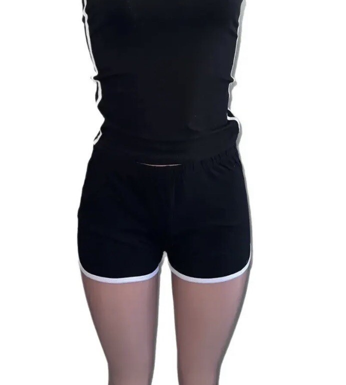 Black White Basic Stripe trim Short shorts Stretch Pull on casual