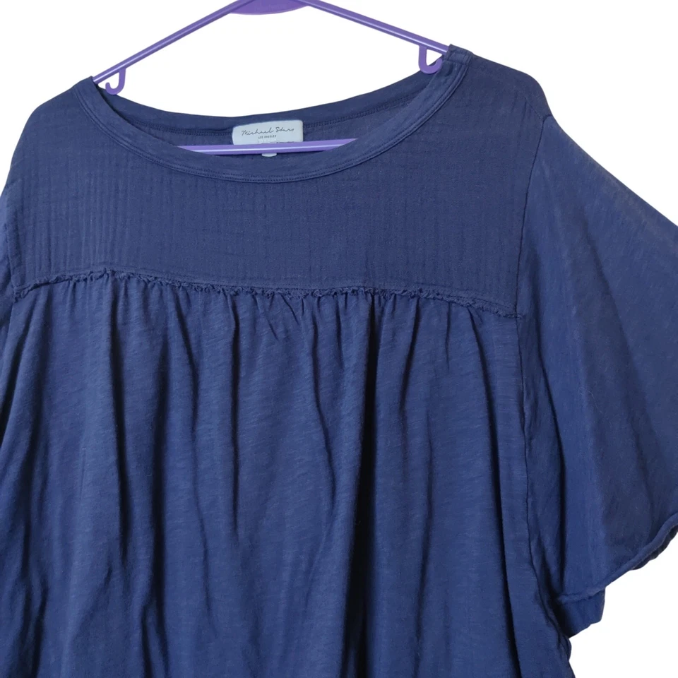 Michael Stars Crissy Mixed Fabric Pima Cotton Gauze Navy Blue Boho T Shirt 1X - Image 3 of 4
