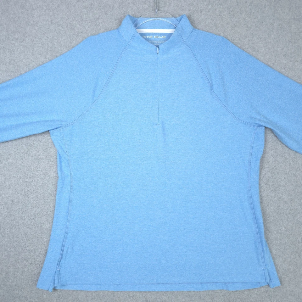 Peter Millar 1/4 Zip Womens 2XL Blue Melange Raglan Sleeve Perth Layer UPF 50 - Image 2 of 4