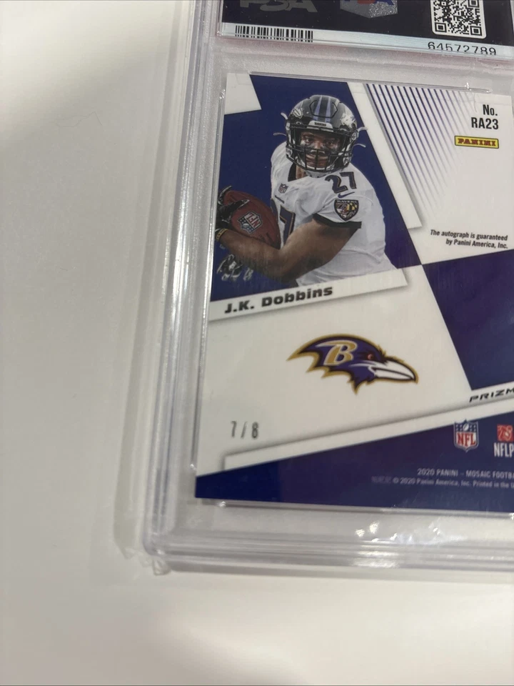 2020 Mosaic J. K. Dobbins Black Gold 7/8 RC Auto PSA 9 Rookie Broncos SSP - Image 3 of 4