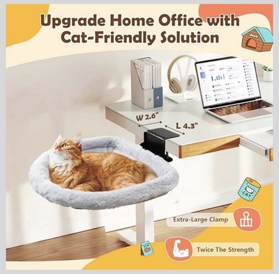 Sunken Hammock Design & Faux Rabbit Fur Cat Desk Stable Keeps Cat Of Keyboard