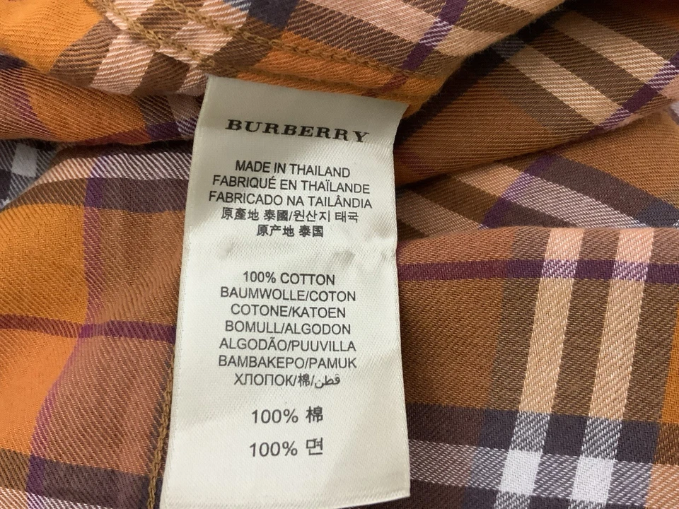 BURBERRY BRIT M.I.Thailand Orange Plaid Check Cotton Men's Shirt SZ XL PEC . - Image 4 of 4