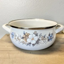 Vtg Crowning Touch Spring Harvest Blossom Porcelain Enamel Cookware Pot 8.5 READ