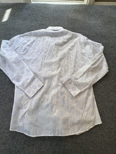 Jared Lang Shirt Mens XL White Blue Polka Dot Jacquard Long Sleeve Button Down - Picture 11 of 11