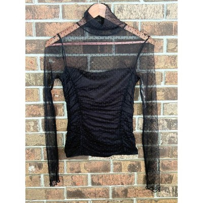 SO Mesh Turtleneck Top S Black Whimsy Goth Dark Romantic Y2Kfv