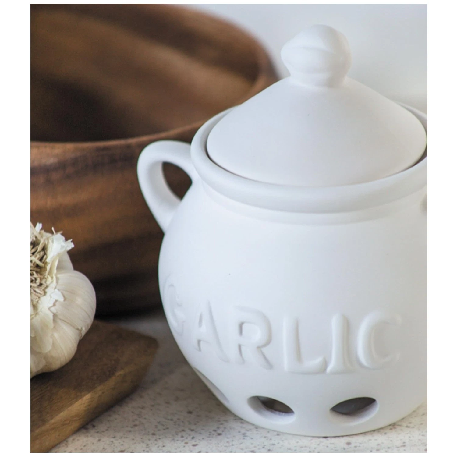 Stylish White Ceramic Garlic Keeper