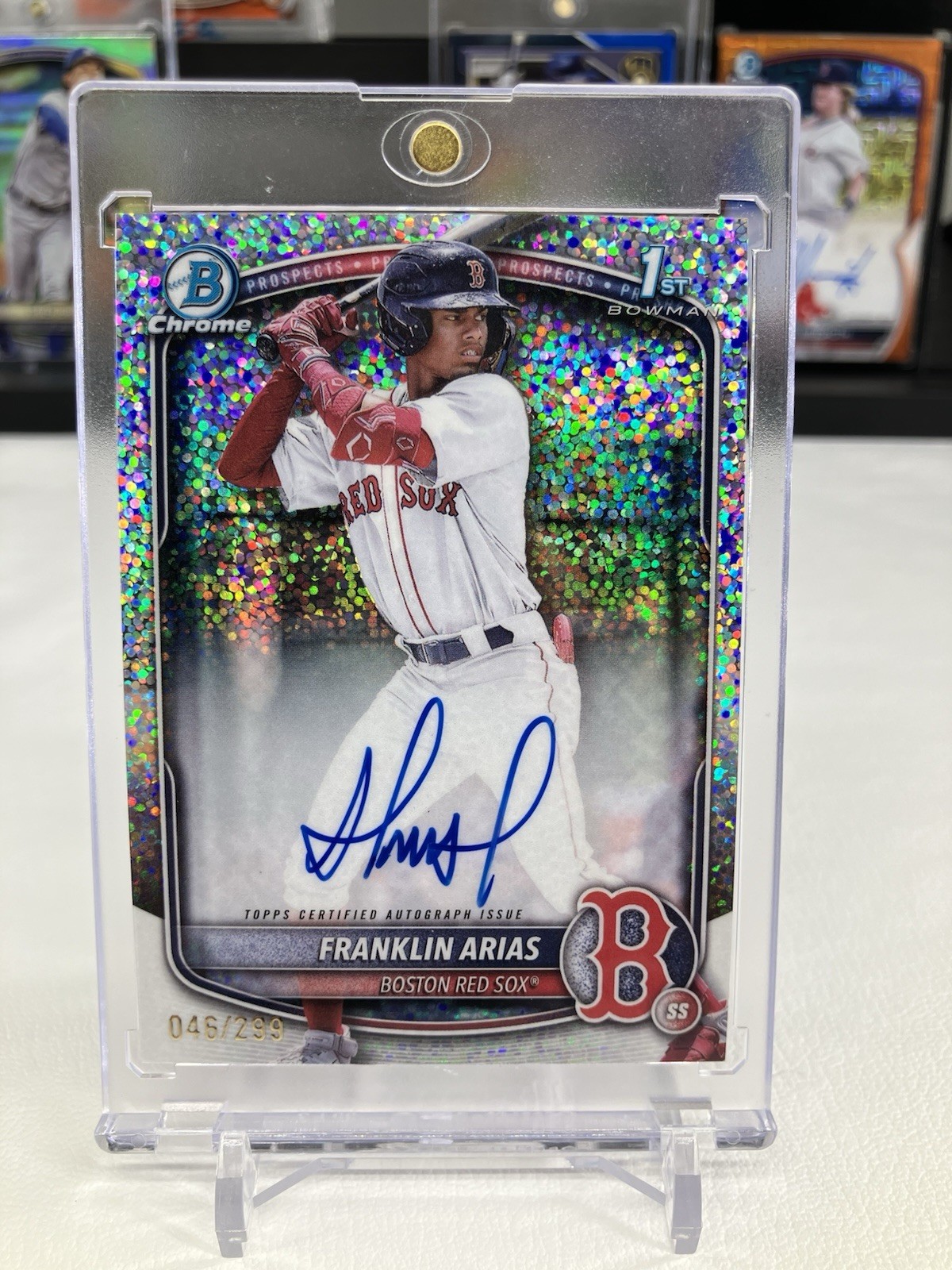 2025 Bowman Chrome Franklin Arias Speckle Refractor Autograph /299 1st Ref Auto
