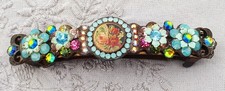 Michal Negrin Victorian Barrette Multicolor Crystal Flowers Hair Clip Accessory