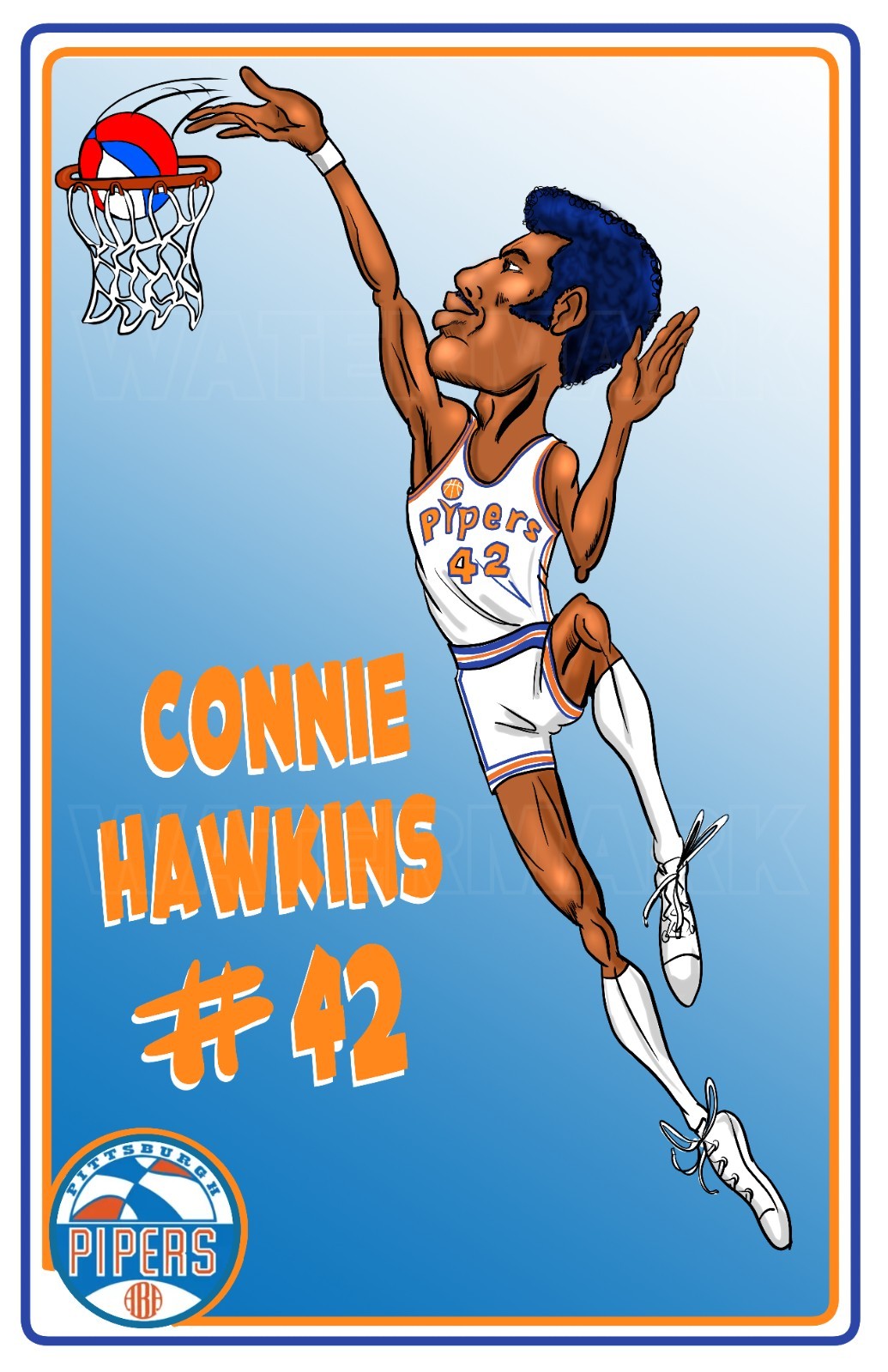 Connie Hawkins Pittsburgh Pipers ABA 35MM Original Caricature 11 X 17 Print 