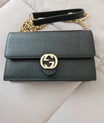   Gucci Interlocking G Umhängetasche Leder Farbe Schwarz 100% Echt!