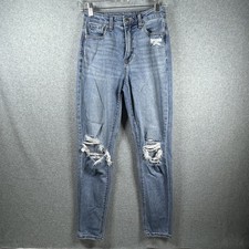 American Eagle Mom Jeans Women's Light Wash Size 0 Stretch Distressed