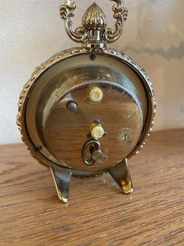 Vintage Westclox Manual Wind Desk Clock Made in Germany Cherish 70s Red Gold - Picture 2 of 3