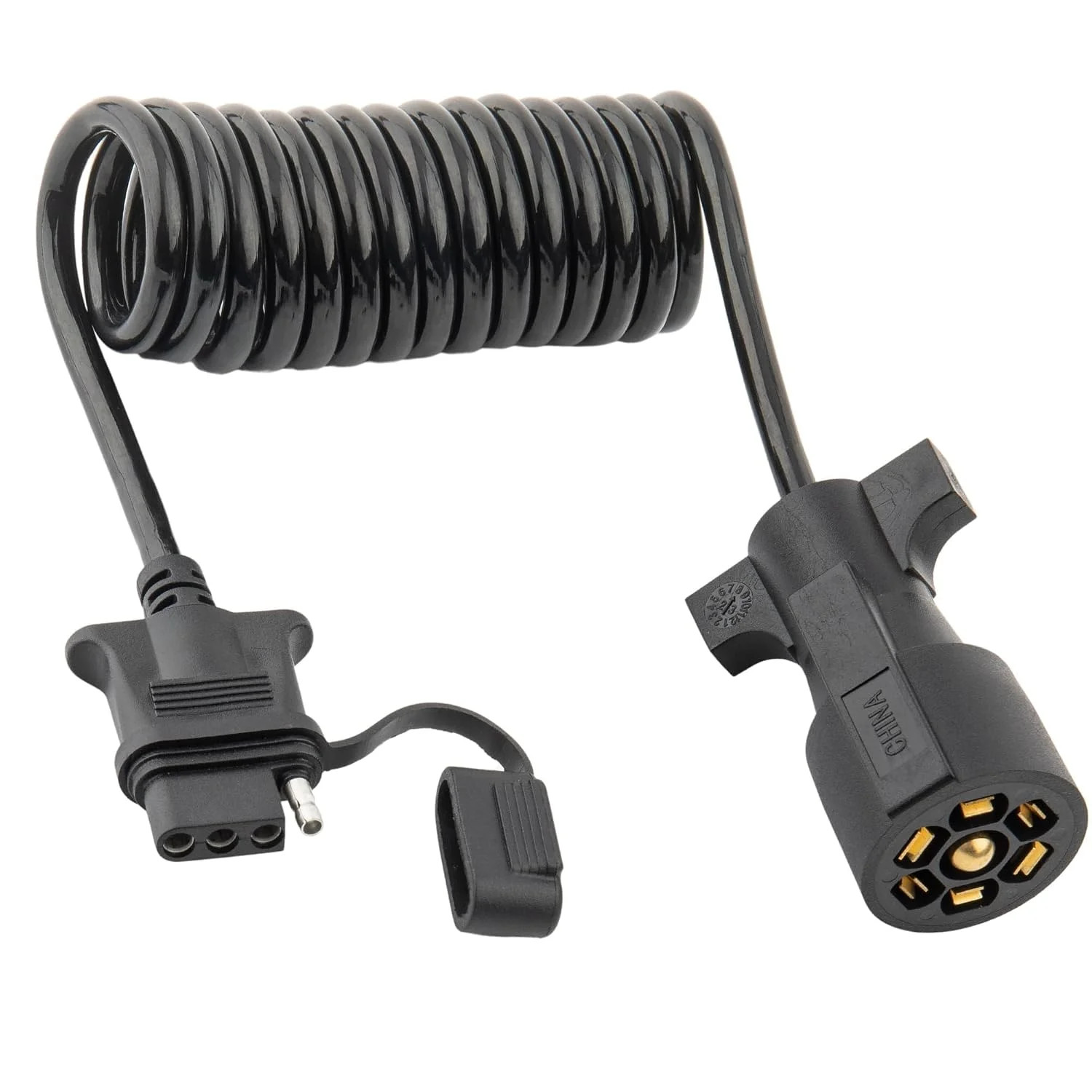 7 Way Blade to 4 Way Flat Trailer Adapter Coiled Wiring Harness 7.5ft Male 7 Pin