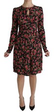 Dolce & Gabbana Black Floral Longsleeve Knee Length Women's Dress