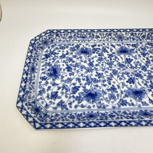Qing Dynasty Qianlong Blue White Floral Ceramic Rectangular Tray 7x14 - Picture 4 of 10