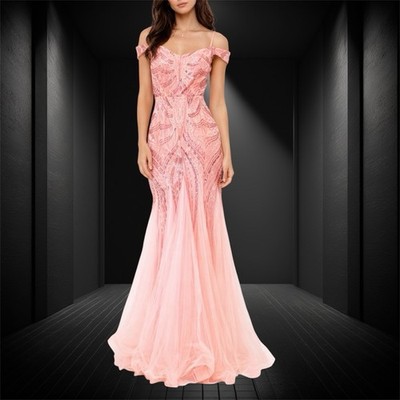 Rosa Pailletten Meerjungfrau Ballkleid Gr. 6 Hochzeit Party Ballkleid Ballkleid Neu