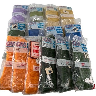 14 Packs Columbia Minerva Latch Hook Yarn 320 Pc. 2.5'' Precut Mixed Color Lot