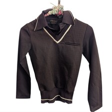 70s Vintage Brown Dagger Collar Pullover Kids Dress Shirt