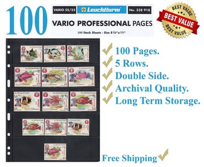100 Lighthouse Vario 5S Stamp Stock Pages 5 Row Double Side Archival Black Sheet