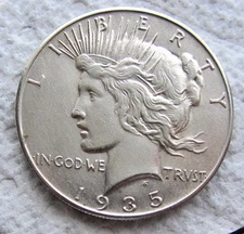 1935 Peace Silver Dollar Rare Key Date Philadelphia  Mint AU / UNC Cleaned