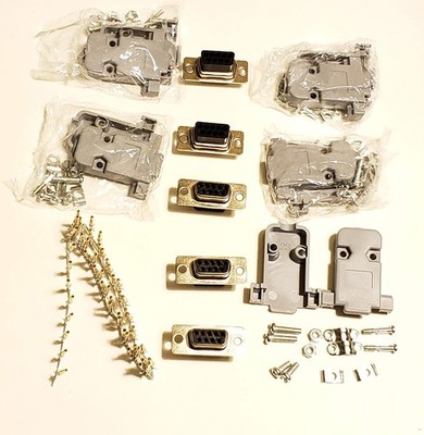 5 Sets Crimp Type DB9 Female + Plastic Hoods + Pins D-Sub 9P Female Crimp Con...