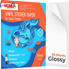 Printable Vinyl Sticker Paper - Waterproof Decal Paper for Inkjet Printer - 50 S