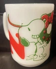 Vintage Fire King Snoopy Coffee Mug Christmas Noel Wreath Peanuts Milk Glass Cup