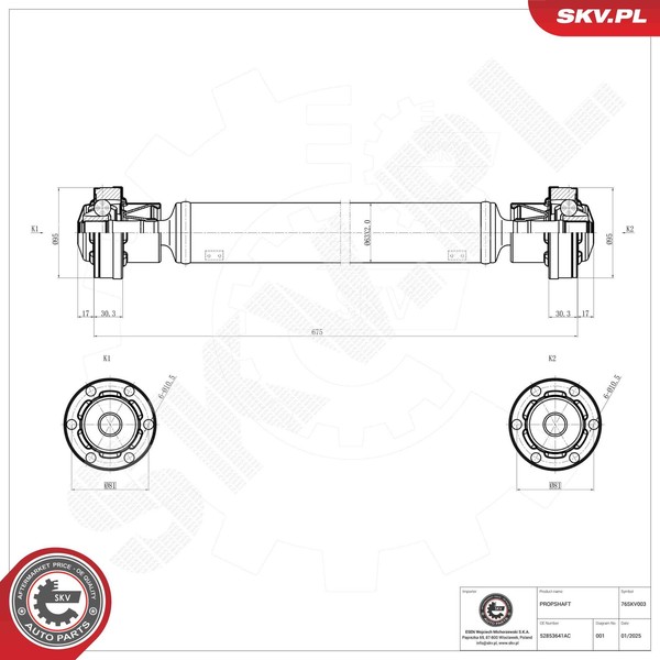 Esen Skv Antriebswelle Gelenkwelle Vorne FüR Jeep Grand Cherokee Iv Wk WK2-image