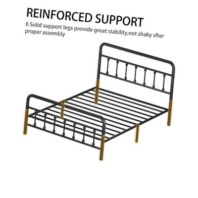 Metal Queen Bed Frame, Classic Black Design, Headboard Included, Ample Storage
