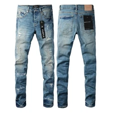 New Purple brand Men's personalized fashion inkjet Blue jeans HOT .