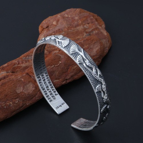 Massives S999 Feinsilber 999 Armband geschnitzt 10mm Blume offen Armreif 39g ID 58mm - Bild 1 von 5