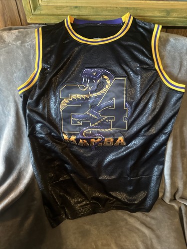 Kobe Bryant #24 "Mamba" Black Snakeskin Lakers Basketball Jersey Size Adult XL - Picture 1 of 2
