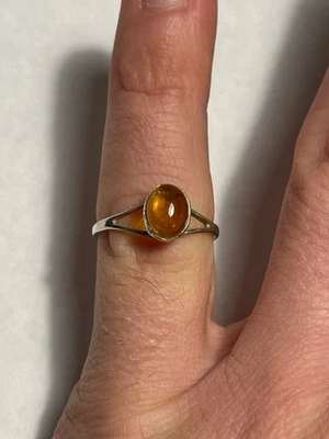 Bijoux Bague en Argent avec Pierre Centrale Ambre Taille 54 (1-27) - Photo 1/4