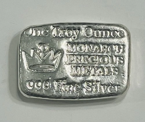 Monarch Precious Metals MPM 1oz 999 Fine Silver Hand Poured Bar Mini Loaf