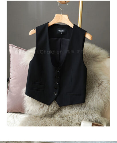 Spring and Autumn Vest Women's Fashion Short Sleeveless Office Gilet Waistcoats - Picture 7 of 14
