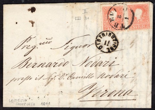 1429 LOMBARDY VENETIA LOMBARDO VENETO AUSTRIA FOLDED LETTER TREVISO - VERONA