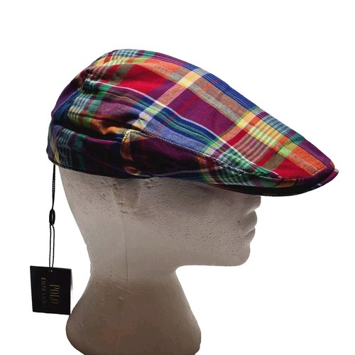 Polo Ralph Lauren Herren Madras kariert Baumwolle Efeu Fahren flache Kappe Mütze neu mit Etikett - Bild 2 von 10