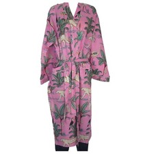 Kimono Style Handmade Fine Cotton Sleeve Sash 2 Pockets Woman L - XL Pink