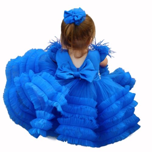 Robe fille bleue royale, ruban tulle vêtements fille, robe fille gonflée bébé, bébé - Photo 1 sur 4