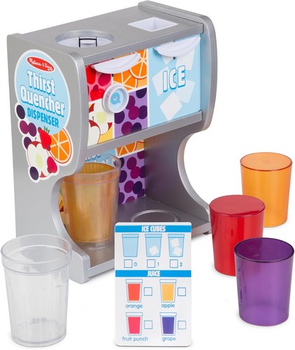 Thirst Quencher Wooden Drink Dispenser Pretend Play Set With Cups, Juice Inserts - Picture 3 of 8