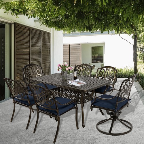 7 PCS Outdoor Dining Set Patio Cast Aluminum Table & Chairs Furniture Set - Picture 14 of 45