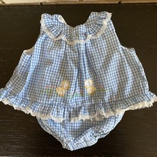 Vintage Cherubs Blue Embroidered Dress Bloomers Easter Ruffles Lace Chicks 3 Mo