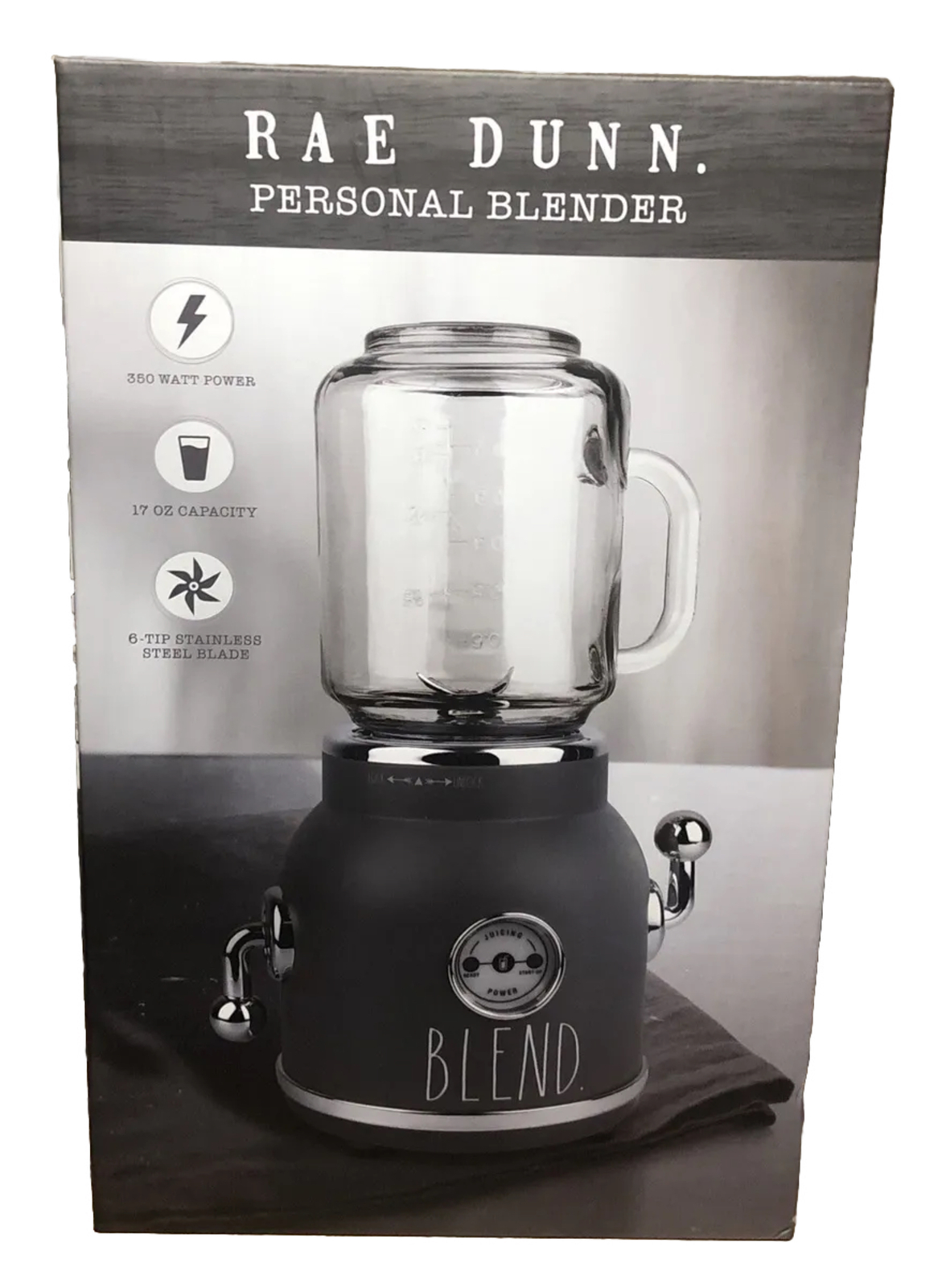 NEW Rae Dunn Personal Blender Gray 17 oz Glass Mason Jar 350 Watt NIB